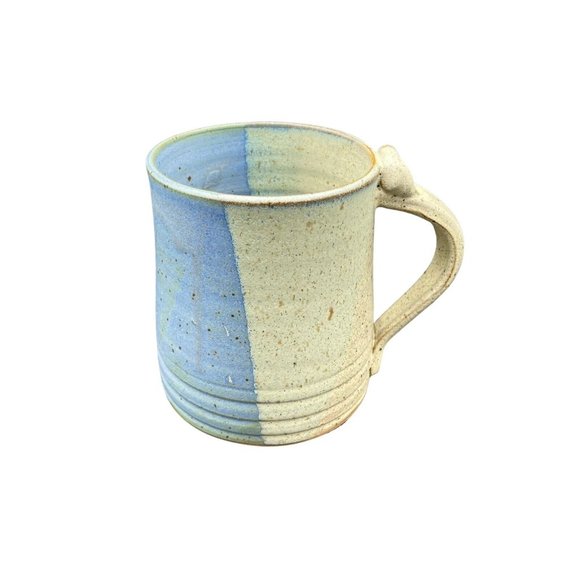 Honey Creek Art Pottery Mug Heavy Blue Cream Heart Man Runnng - Picture 3 of 8